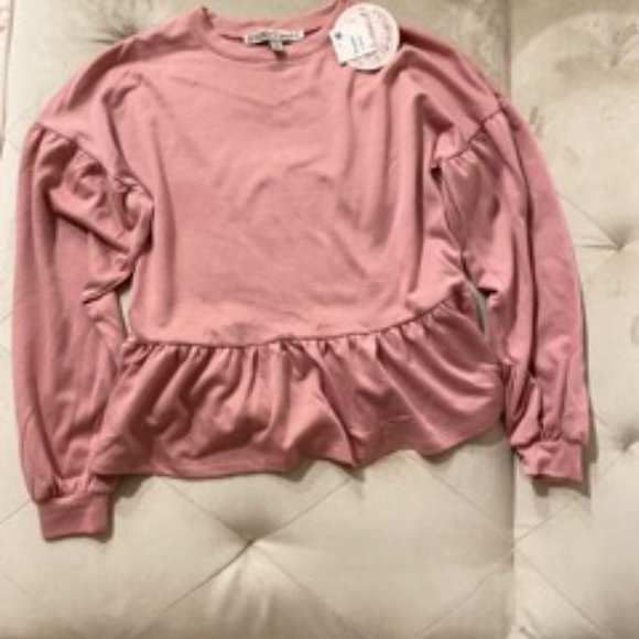 Gypsies and Moondust Long Sleeve Drop Shoulder Peplum Sweater in Pink - Picture 3 of 5